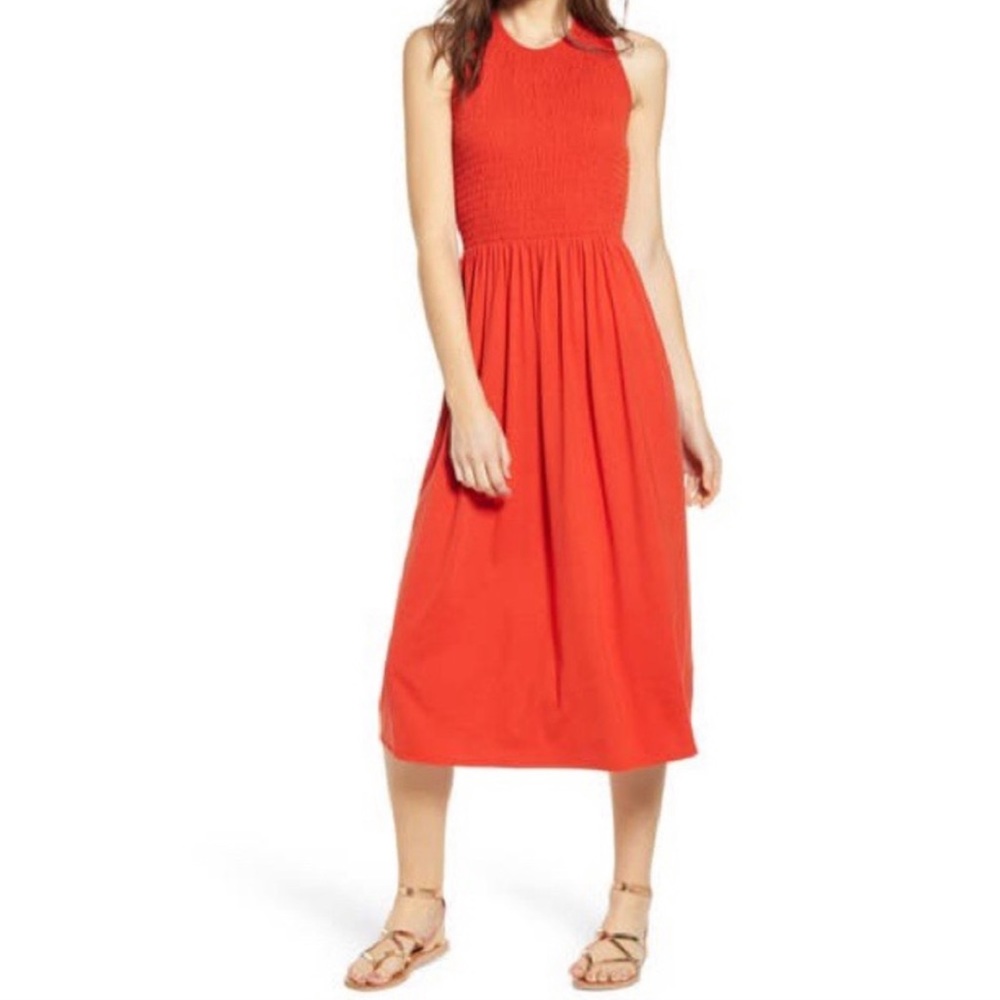 Nordstrom BP. Orange Cut Out Cross Back Midi Dress NWOT